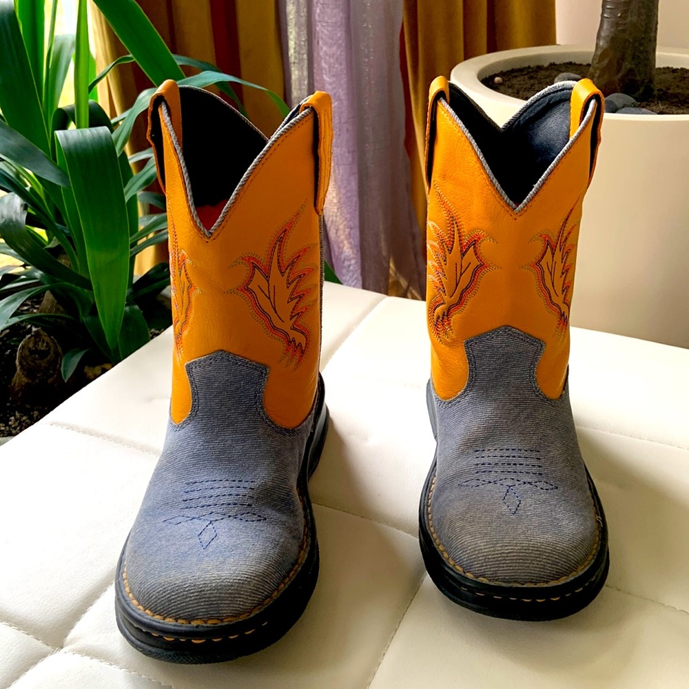 Double-H Deep Yellow Leather and Denim Western Roper Boots
